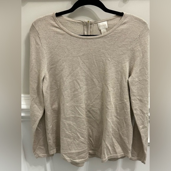 Chico’s Zip Back Lurex Mindy Pullover Sweater in Stardust Gold sz M 8 - Picture 3 of 7
